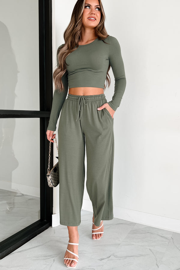 In Plain Sight Long Sleeve Crop Top (Dusty Olive) - NanaMacs