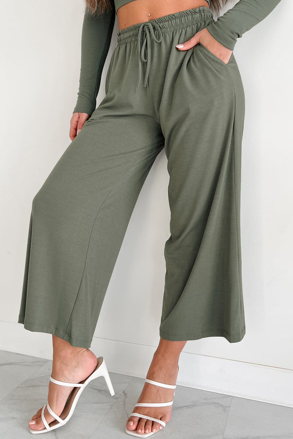 Lazy Reputation Drawstring Waist Lounge Pants (Dusty Olive) - NanaMacs