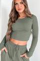 In Plain Sight Long Sleeve Crop Top (Dusty Olive) - NanaMacs