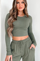 In Plain Sight Long Sleeve Crop Top (Dusty Olive) - NanaMacs