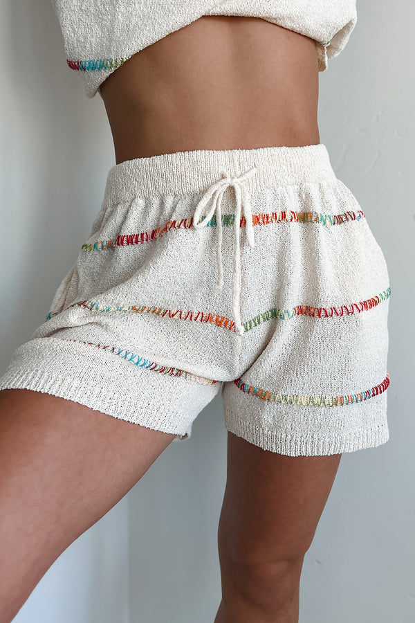 Sweet Spirit Rainbow Stitch Shorts (Cream) - NanaMacs