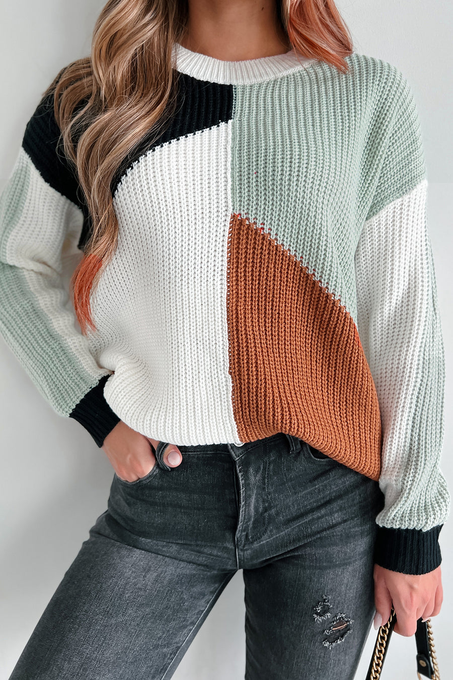 Ursa Oversized Colorblock Sweater (Black/Dusty Sage/Rust) - NanaMacs