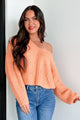 The World Is Yours Chunky V-Neck Sweater (Apricot Orange) - NanaMacs