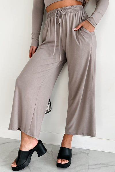 Lazy Reputation Drawstring Waist Lounge Pants (Taupe) - NanaMacs