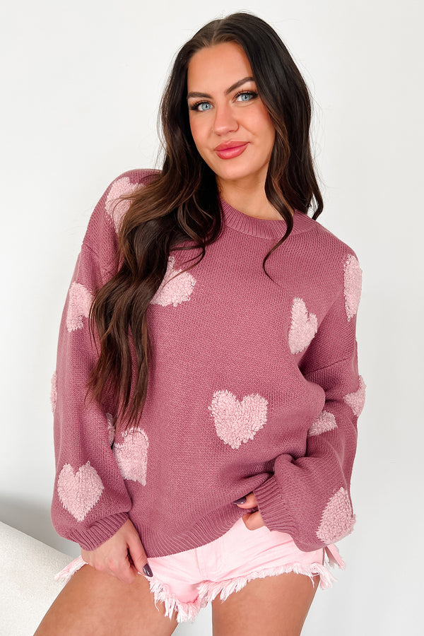 Love That's Made For Me Textured Heart Sweater (Rose/Blush) - NanaMacs