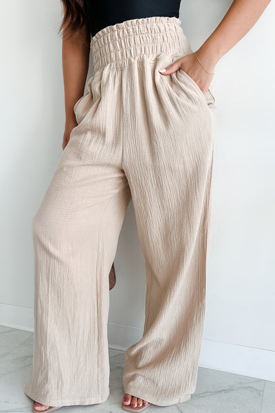 Navigating Life Cotton Gauze Wide Leg Mono B Pants (Taupe) - NanaMacs