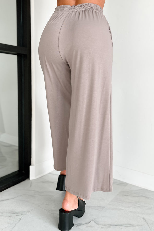 Lazy Reputation Drawstring Waist Lounge Pants (Taupe) - NanaMacs