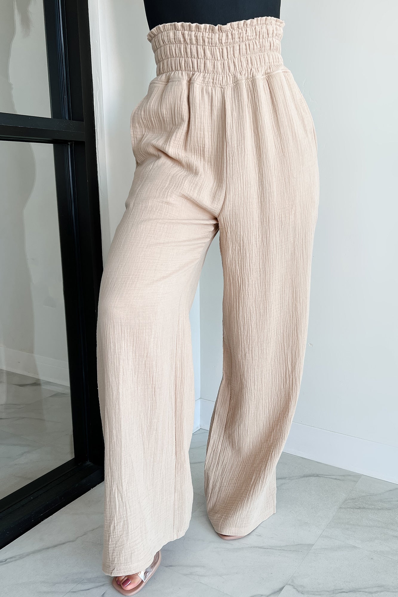 Navigating Life Cotton Gauze Wide Leg Mono B Pants (Taupe) - NanaMacs