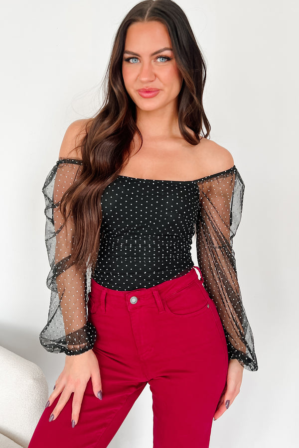 Seeing Spots Dotted Mesh Bodysuit (Black/White Dot) - NanaMacs