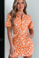 Funky Fresh Belted Floral Short Sleeve Mini Dress (Orange Multi) - NanaMacs