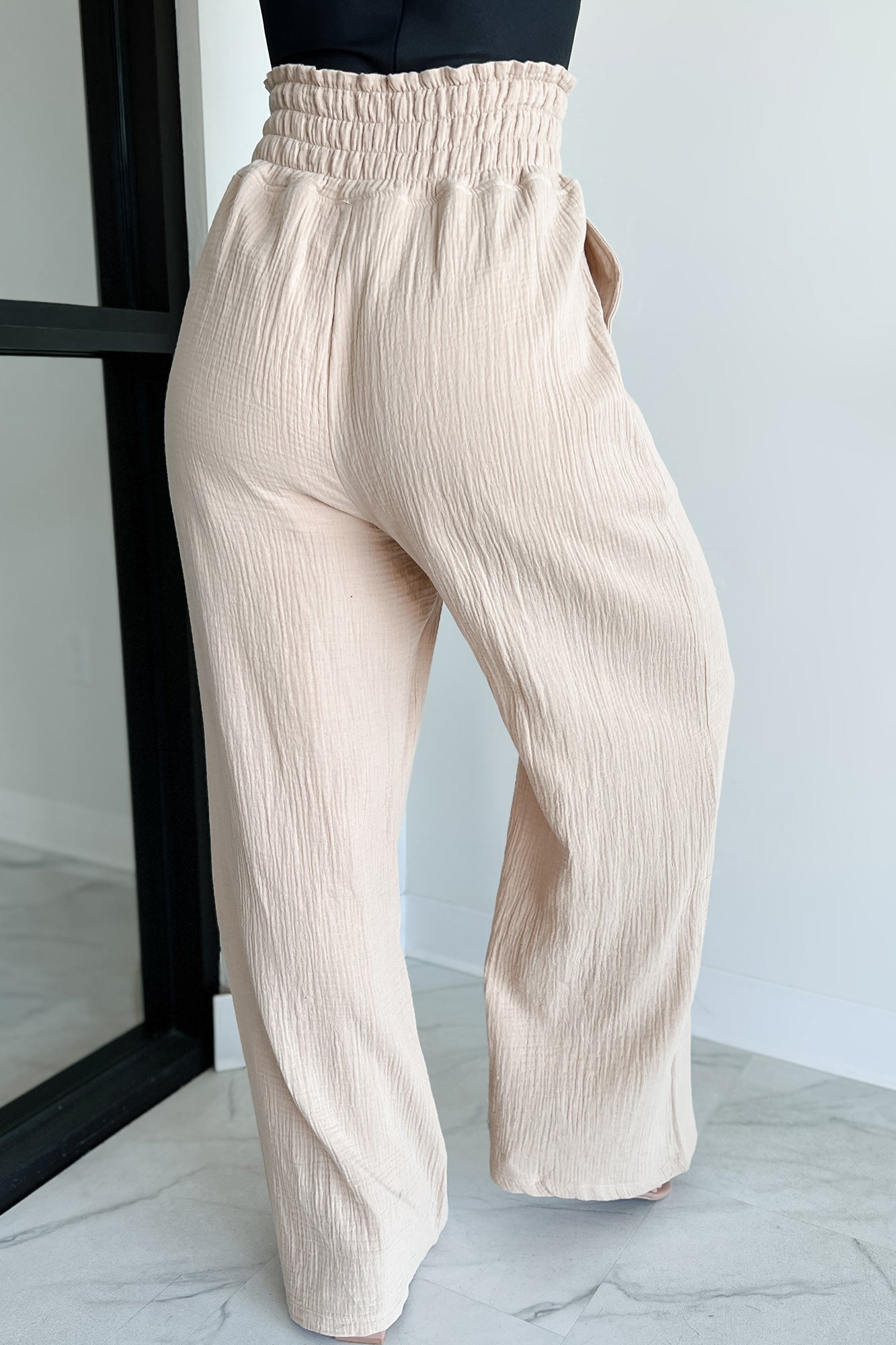 Navigating Life Cotton Gauze Wide Leg Mono B Pants (Taupe) - NanaMacs