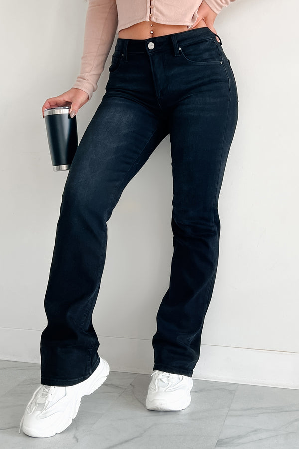 Elam Mid Rise Slim Straight Risen Jeans (Black) - NanaMacs