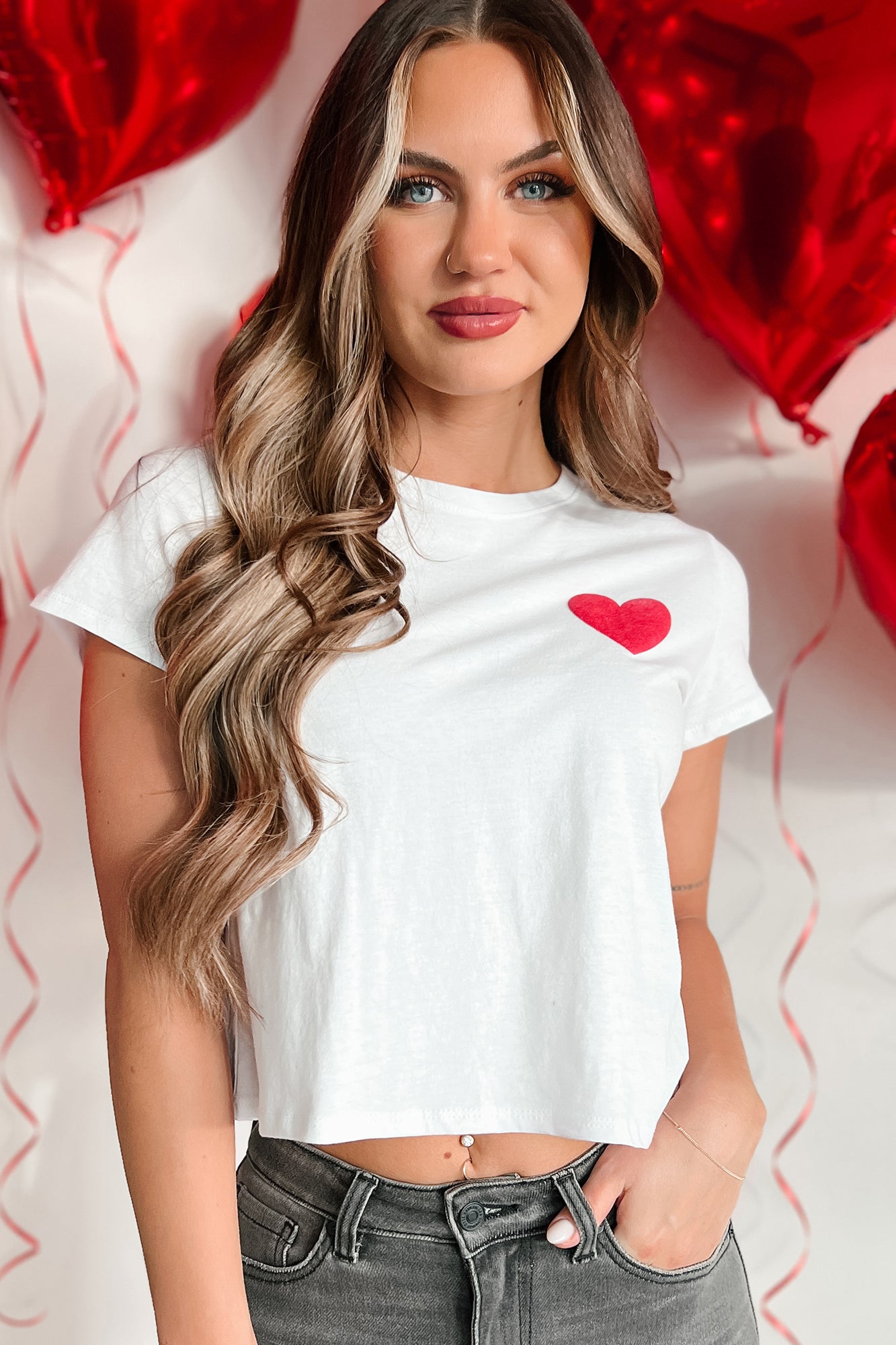 Simply Smitten Heart Graphic Crop Tee (White) - NanaMacs