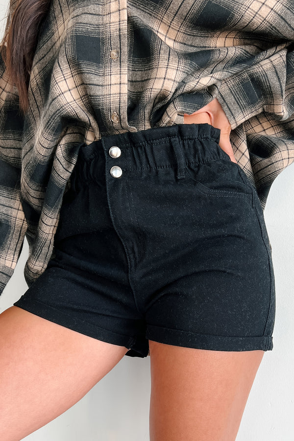 Samantha Denim Paperbag Shorts (Black) - NanaMacs