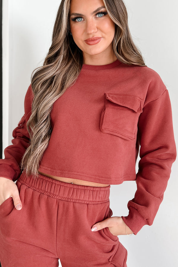 Camren Cropped Crewneck Sweatshirt (Marsala) - NanaMacs