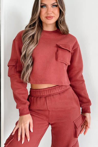 Camren Cropped Crewneck Sweatshirt (Marsala) - NanaMacs