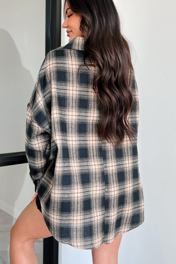 Tamsin Oversized Plaid Button Up Shirt (Taupe) - NanaMacs