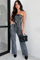 Embracing My Flaws Strapless Denim Jumpsuit (Acid Black) - NanaMacs