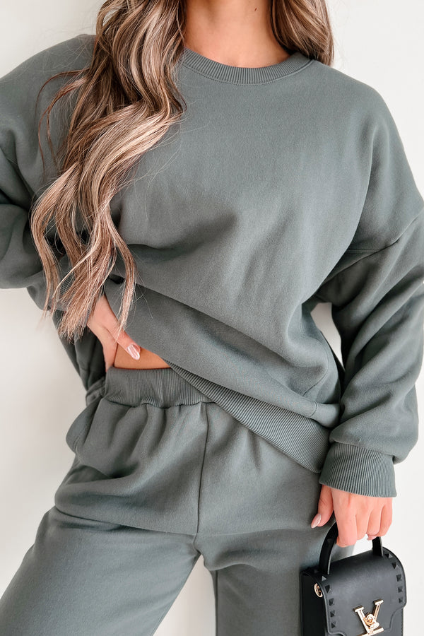 Lazy Weekend Oversized Fleece Sweatshirt (Olive) - NanaMacs