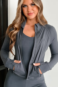 Catch My Breath Zip-Up Crop Jacket (Charcoal) - NanaMacs