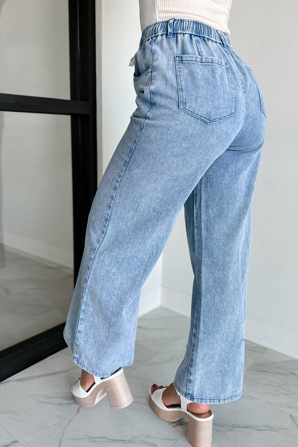 Sunny In San Fran Wide Leg Denim Pants (Denim Blue) - NanaMacs