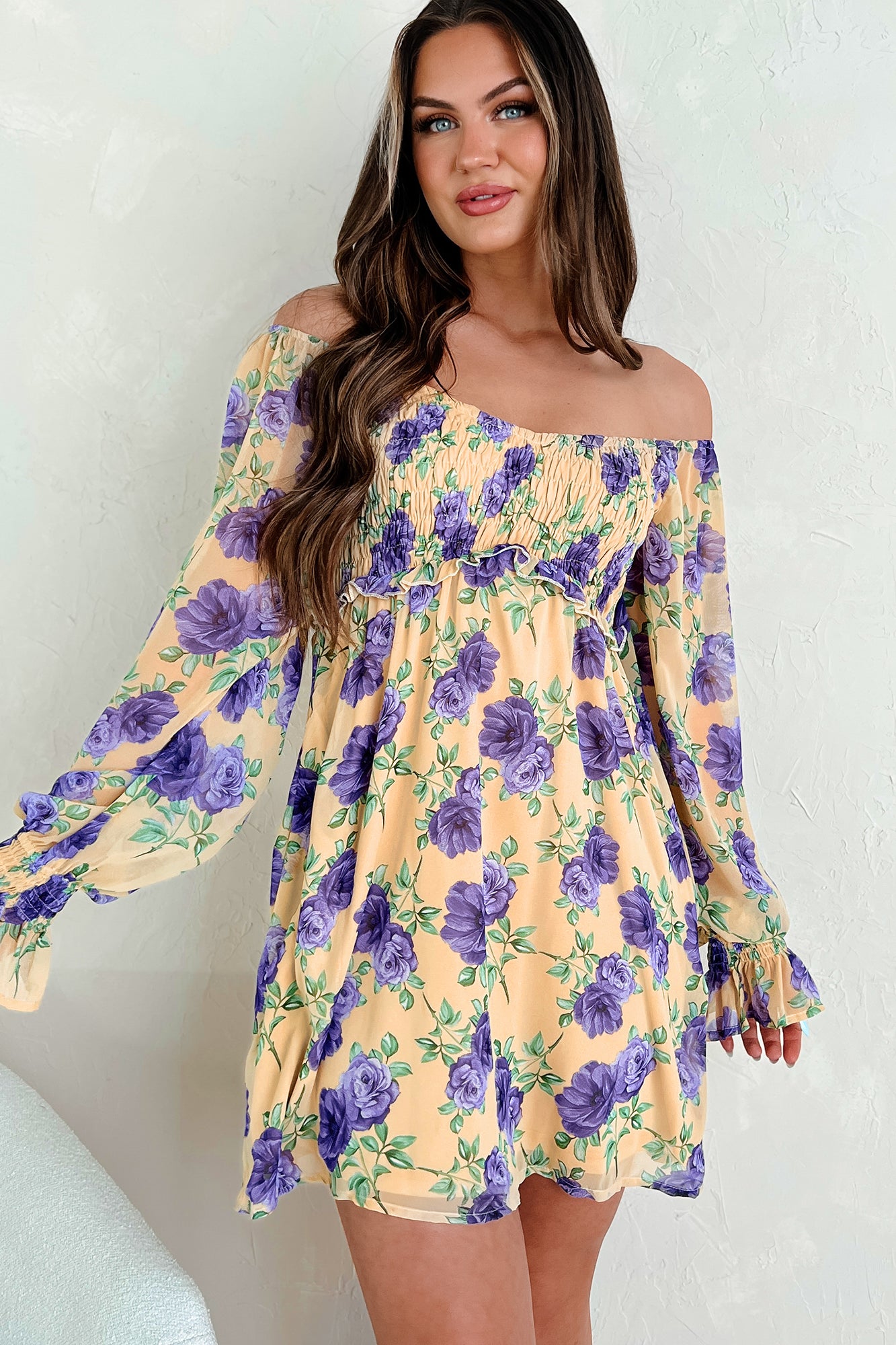 Floral chiffon mini dress best sale