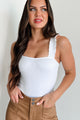 Trusting My Intuition Ribbed Ruffle Strap Bodysuit (White) - NanaMacs