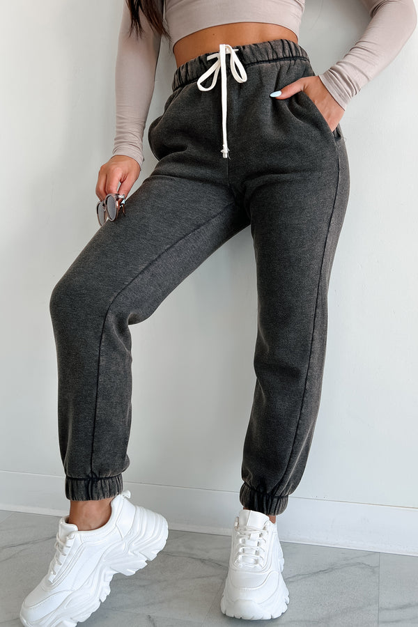 Finnegan Zenana Acid Wash Jogger Sweatpants (Ash Black) - NanaMacs