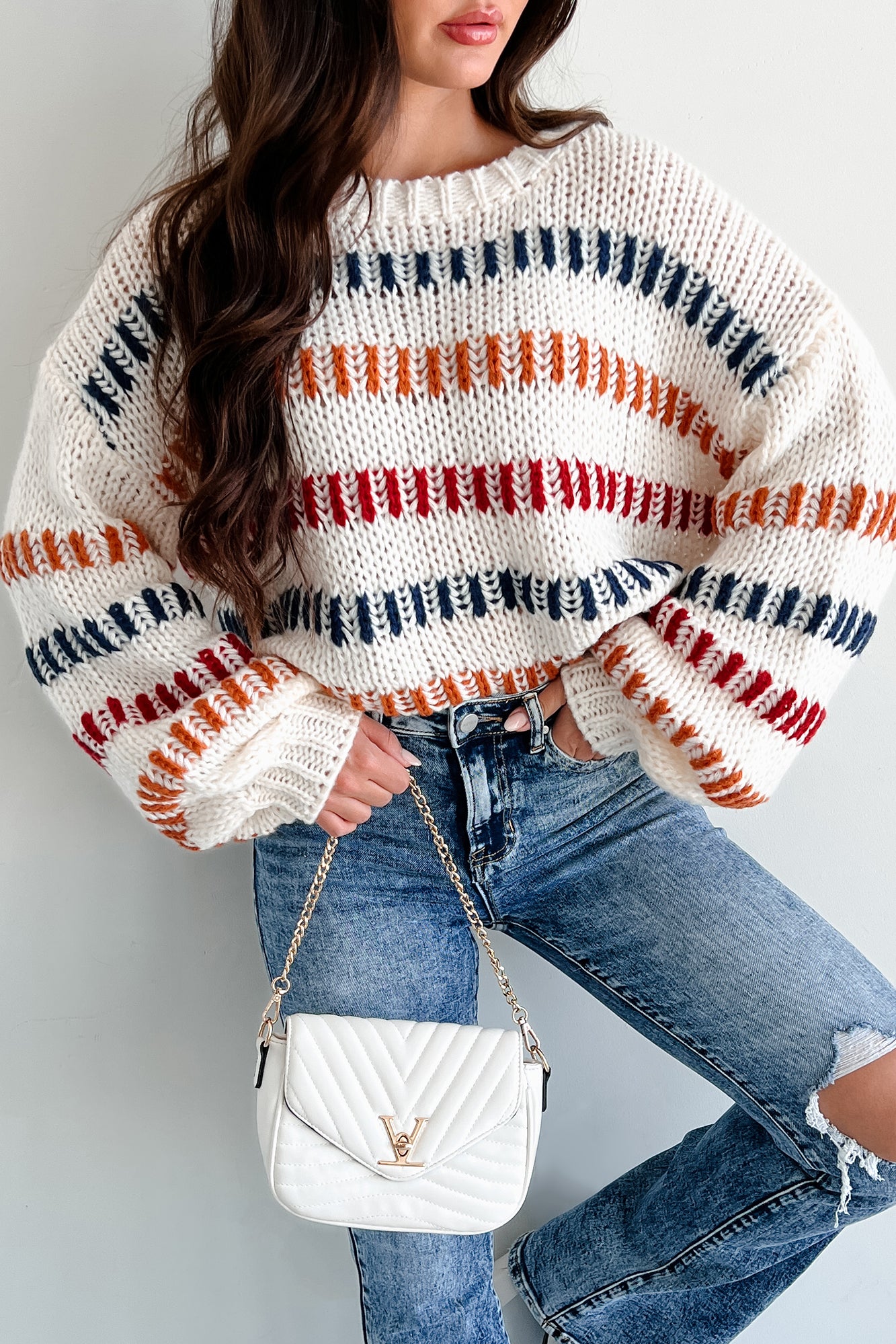 My Favorite Notification Striped Sweater (Ivory/Multi) - NanaMacs