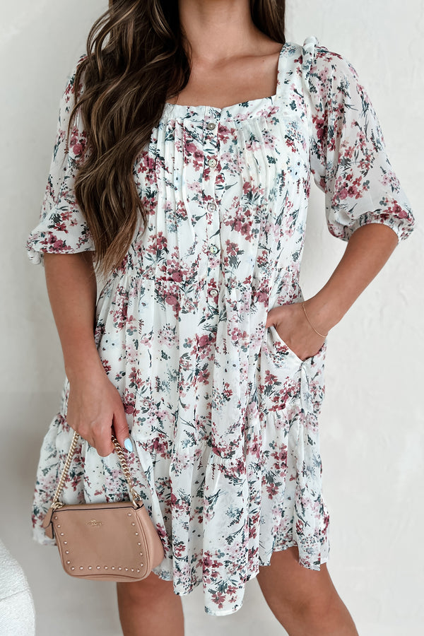 Embrace The Memories Button Front Floral Mini Dress (Deep Rose) - NanaMacs