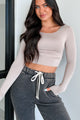 Ziva Long Sleeve Zenana Crop Top (Ash Mocha) - NanaMacs