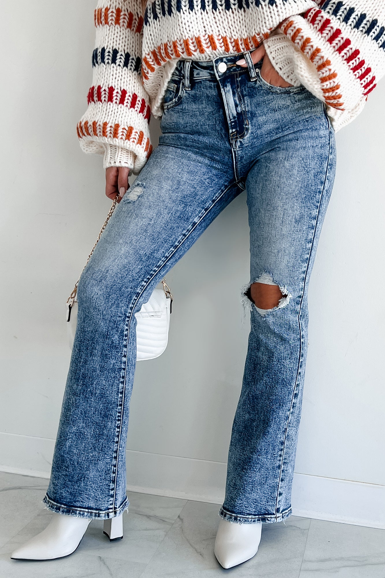 Kingsley High Rise Acid Wash Risen Flare Jeans (Acid Medium) - NanaMacs