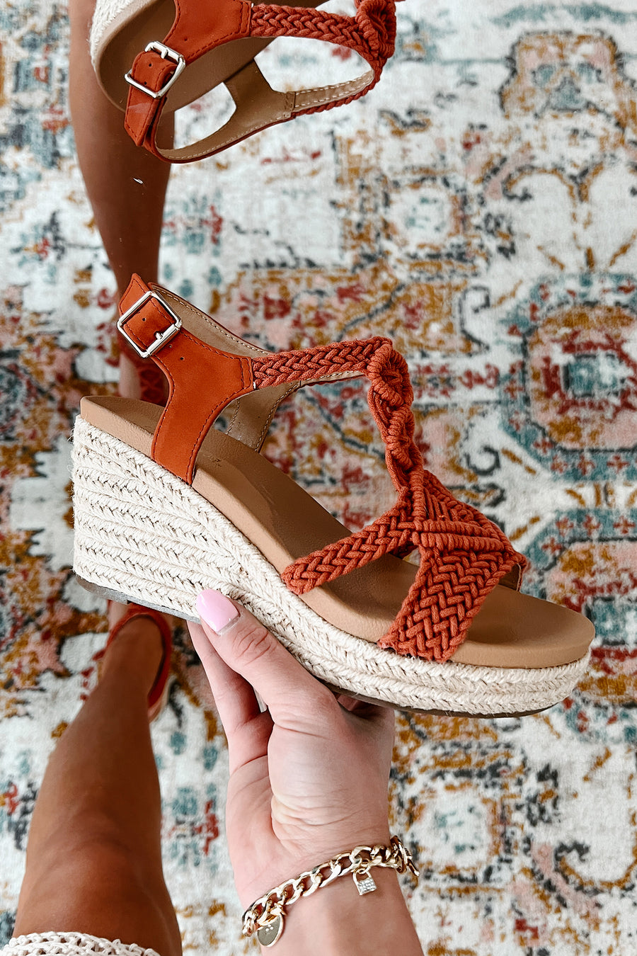 Aisha Braided Wedge Sandals (Orange/Woven)