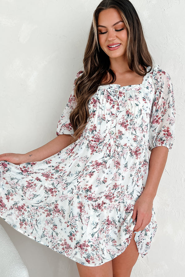 Embrace The Memories Button Front Floral Mini Dress (Deep Rose) - NanaMacs