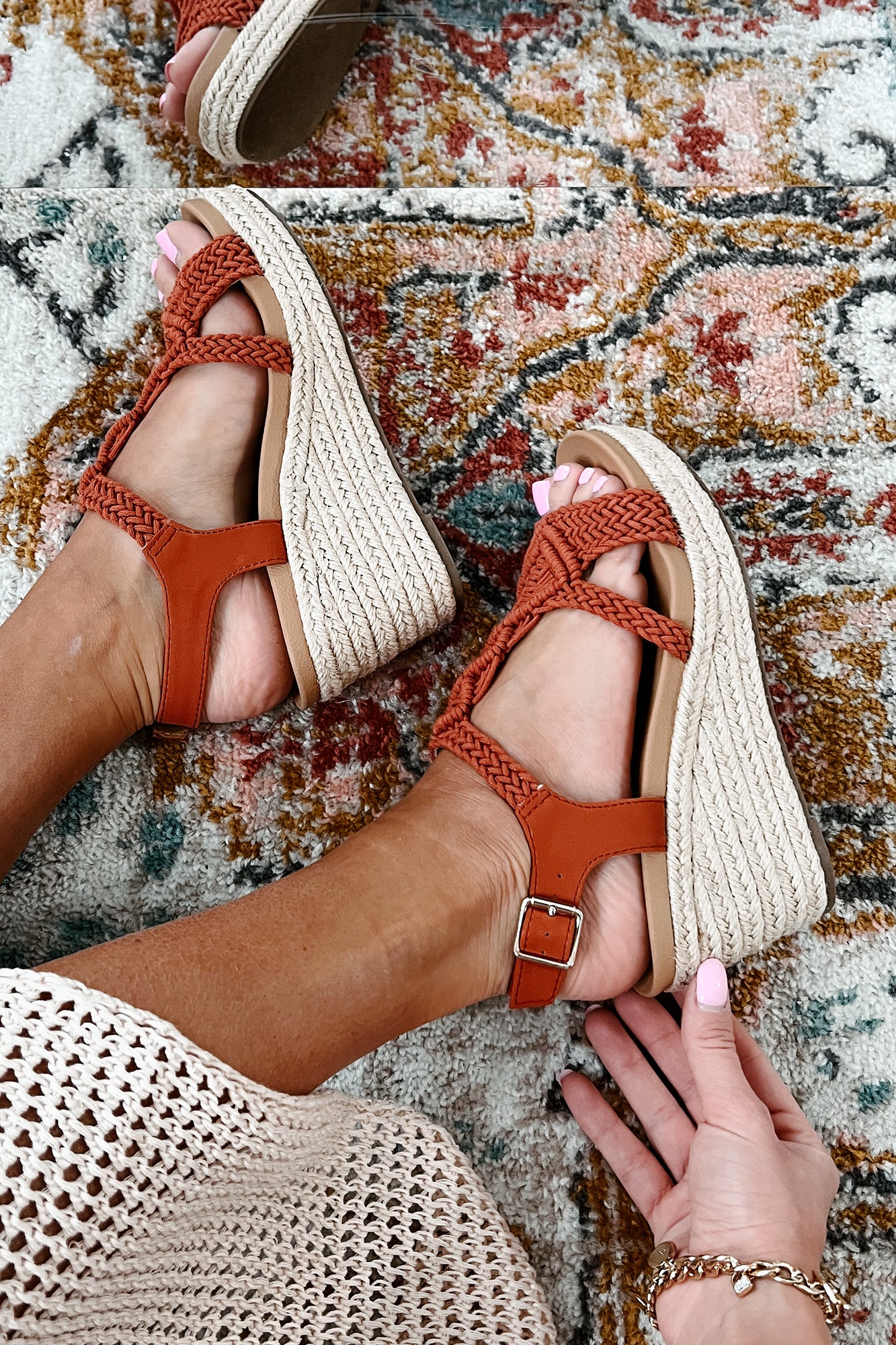 Aisha Braided Wedge Sandals (Orange/Woven) - NanaMacs