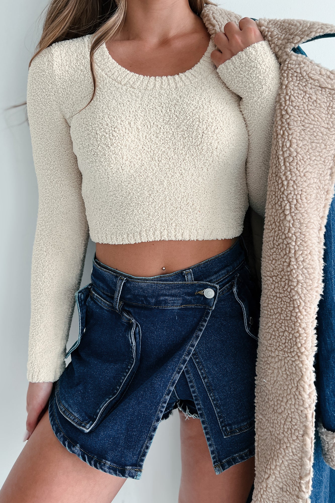 Fuzzy crop top on sale sweater