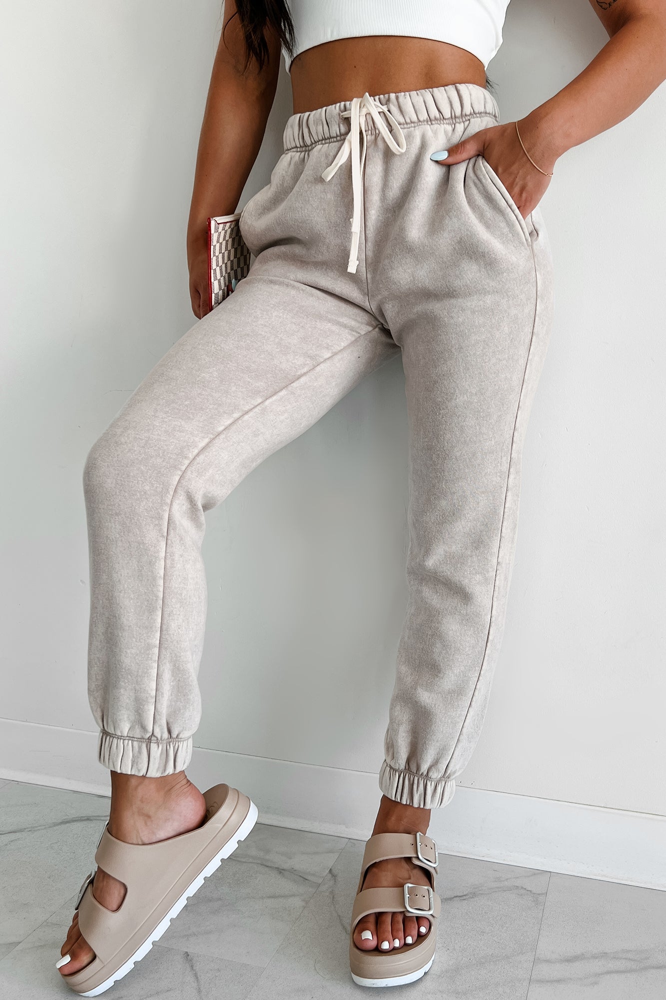 Finnegan Zenana Acid Wash Jogger Sweatpants (Ash Mocha) - NanaMacs