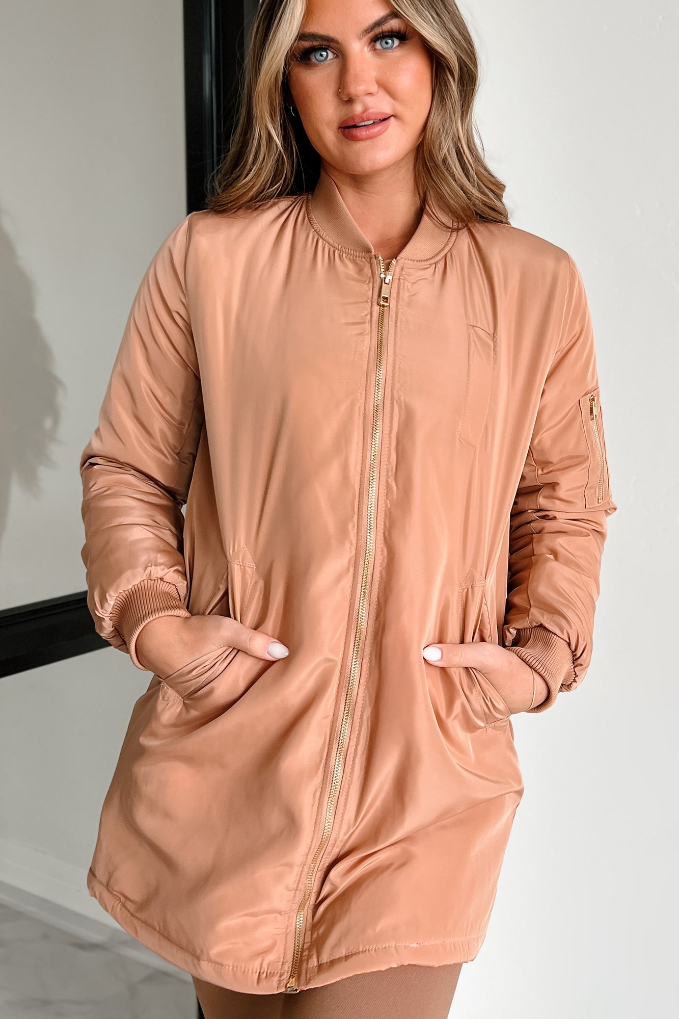 Coming In With Confidence Longline Bomber Jacket (Khaki) - NanaMacs