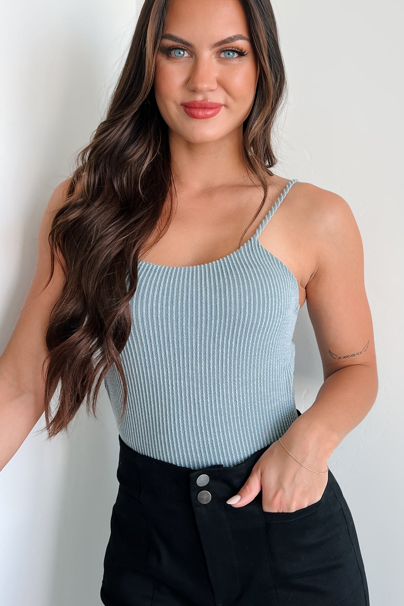 Changing My Perspective Ribbed Cami Bodysuit (Denim) - NanaMacs