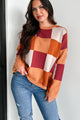 Under The Falling Leaves Colorblock Sweater (Brick Multi) - NanaMacs