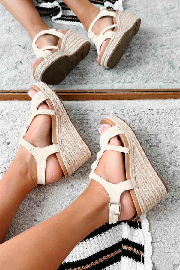 Aisha Braided Wedge Sandals (Beige/Woven) - NanaMacs