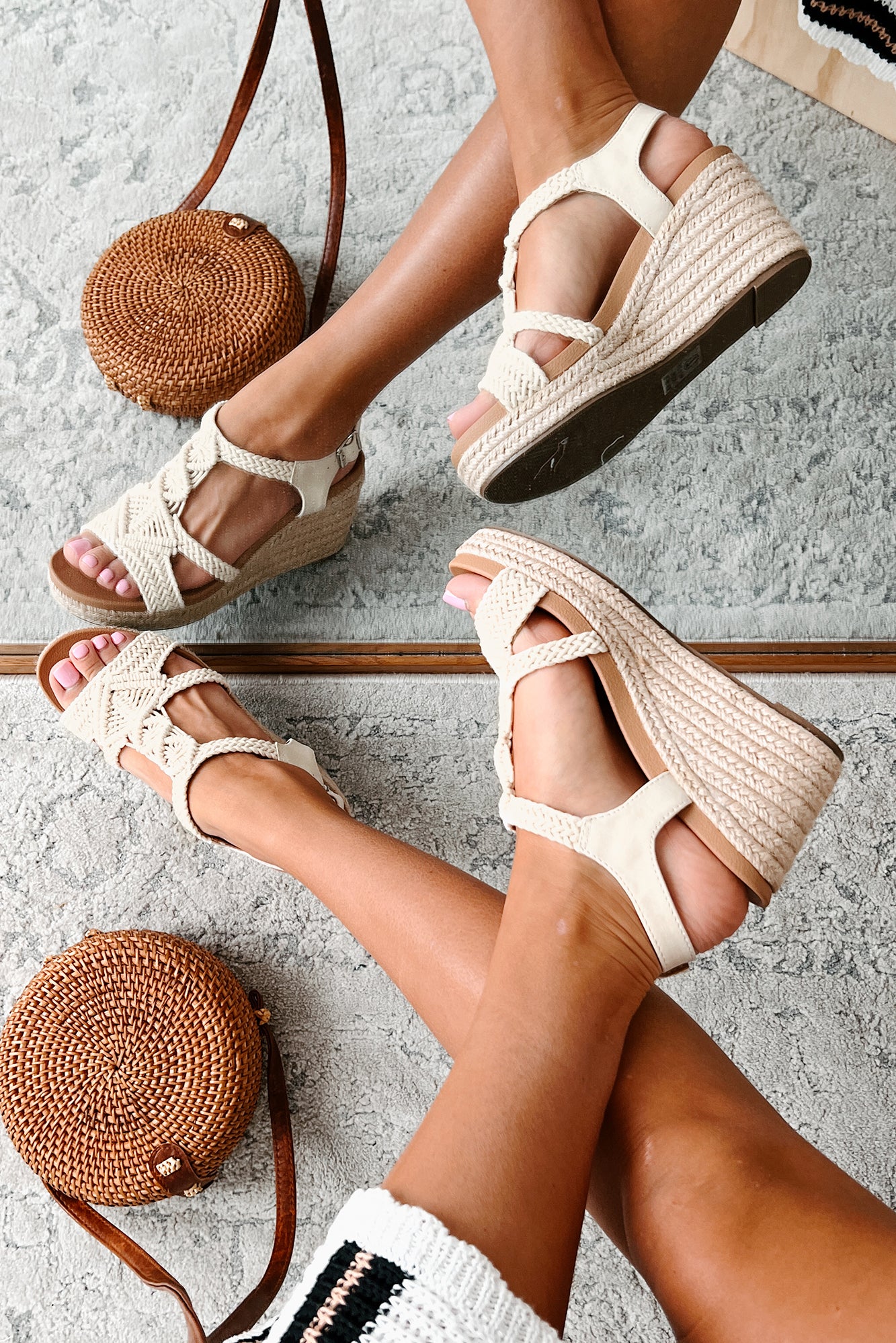 Aisha Braided Wedge Sandals (Beige/Woven) - NanaMacs