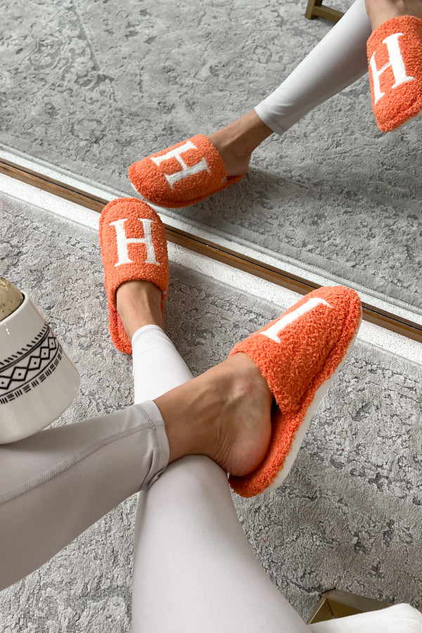 My Bedtime Glam Fuzzy "H" Slippers (Orange) - NanaMacs