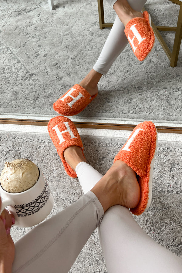 My Bedtime Glam Fuzzy "H" Slippers (Orange) - NanaMacs