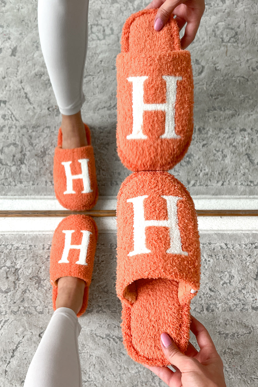 My Bedtime Glam Fuzzy "H" Slippers (Orange) - NanaMacs