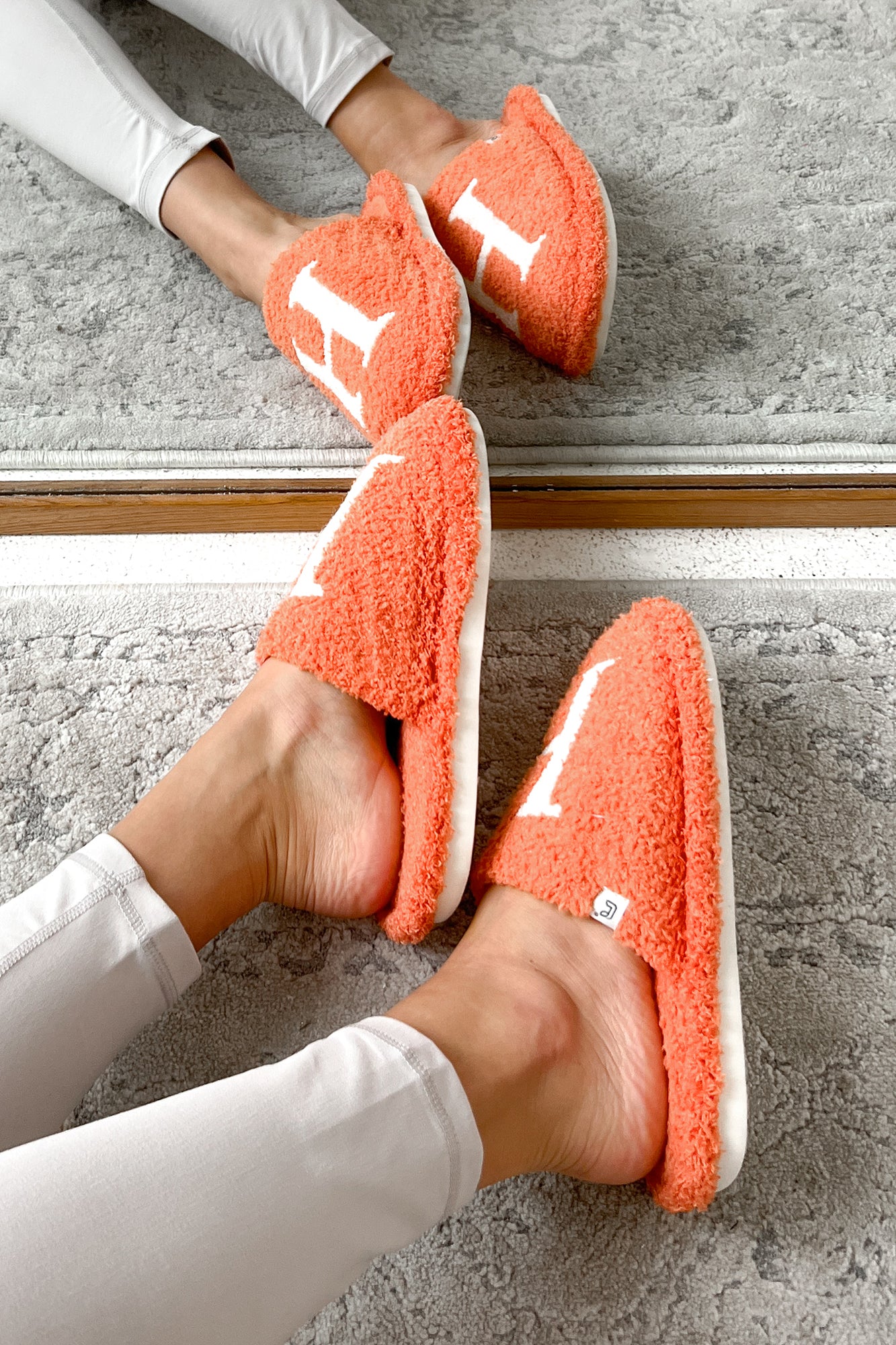 My Bedtime Glam Fuzzy "H" Slippers (Orange) - NanaMacs