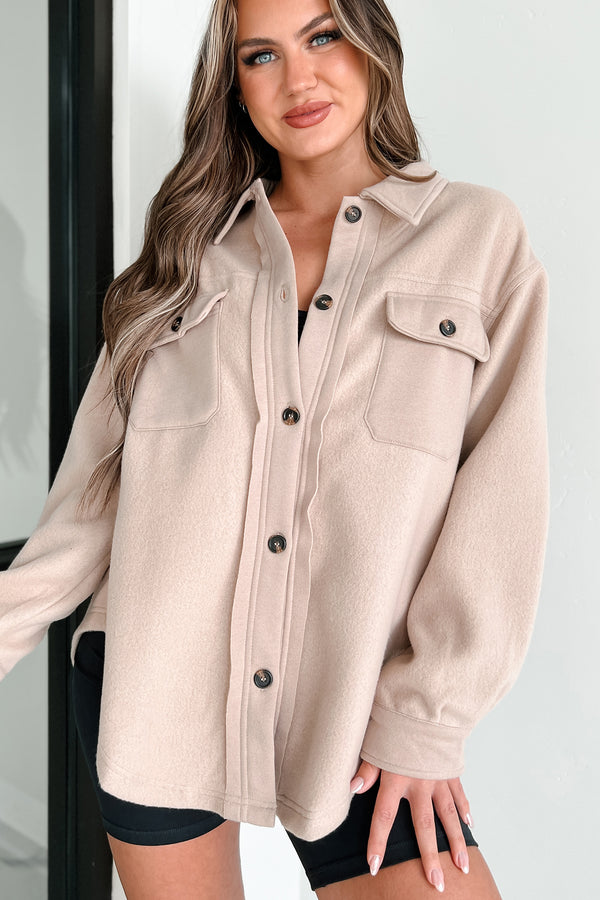 Asking For A Friend Fleece Shacket (Taupe) - NanaMacs