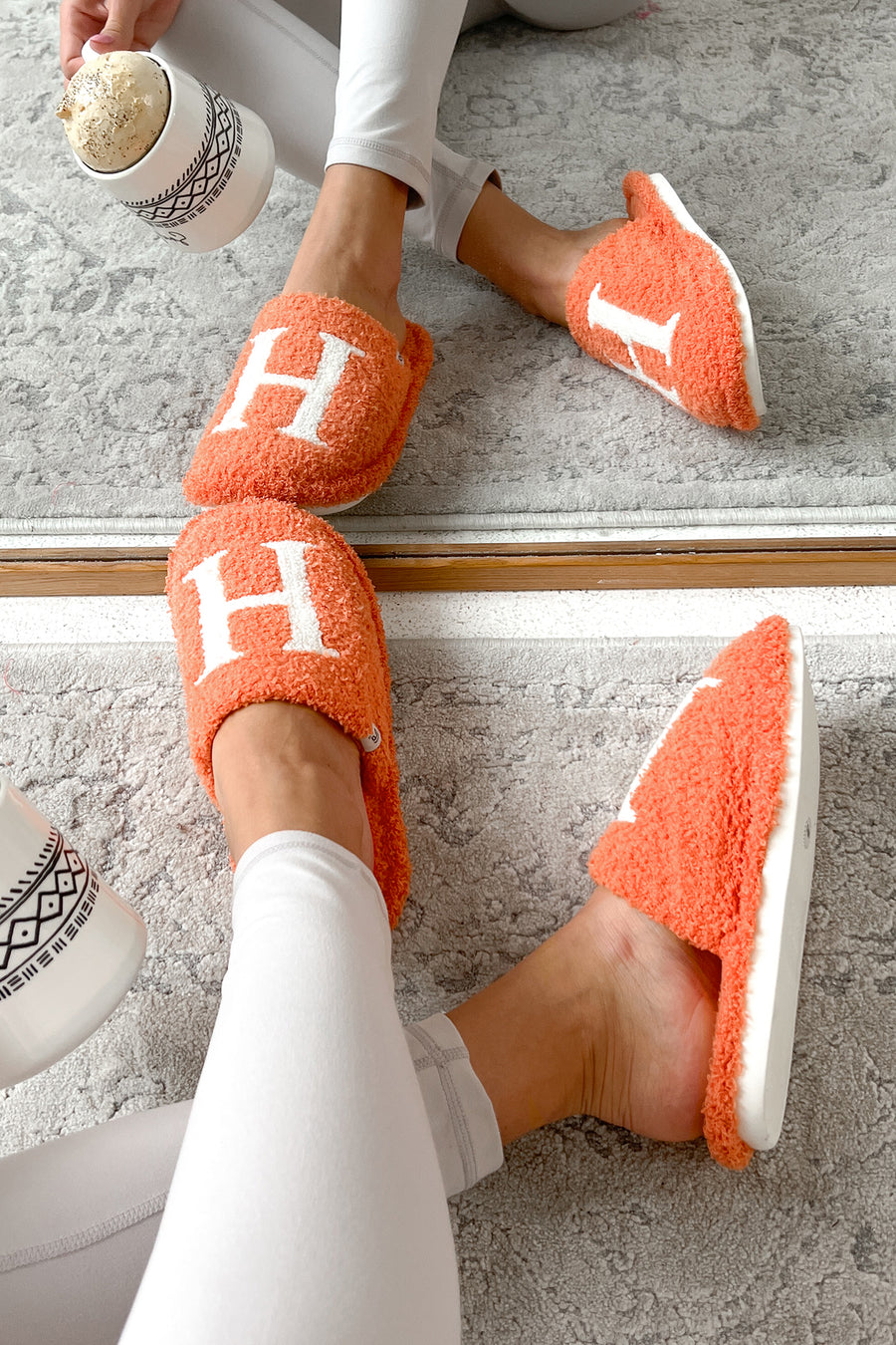 My Bedtime Glam Fuzzy "H" Slippers (Orange) - NanaMacs