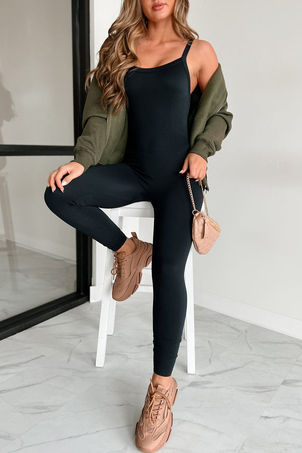 Moving To The Beat Seamless Micro-Ribbed Jumpsuit (Black) - NanaMacs