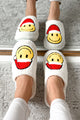 Jolly For The Holidays Fuzzy Santa Smile Slippers (White/Santa) - NanaMacs